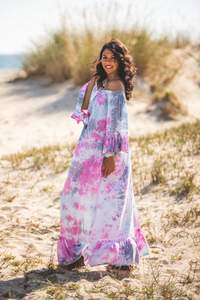 Off Shoulder Beach Cover up Tie Dye Designer <b>Ruffle</b> High Quality <b>Women</b> Fancy Designer Summer Bohemian Long Maxi <b>Dress</b> - Product Image 3