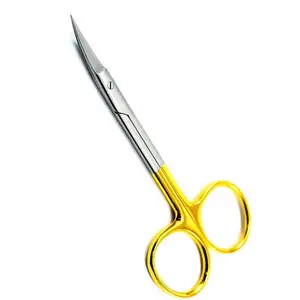 Professional Medical Surgical Instruments German Stainless Iris Scissors Curved Straight TC Super Cut Fine Gold Handle Scissors.