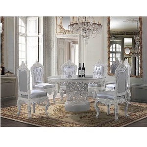 Karois — ensemble de salle à manger rond, pour 6 places, salle à manger de qualité supérieure, avec vernis blanc, tactile Royal, en bois, fait à la main - Product Image 1