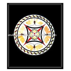 หินอ่อนบริสุทธิ์ฝังตารางท็อปส์โบราณที่ทำด้วยมือรอบโต๊ะท็อปส์ - Product Image 1