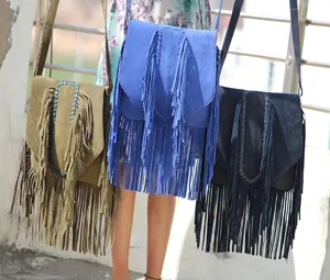 Çekici el yapımı şık süet deri Fringe Crossbody el yapımı omuz askısı bayan çantası