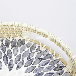 Natural tejida a mano ronda de mimbre bandeja con la madre de la perla tejido decoración venta al por mayor - Product Image 4