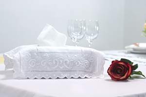 Boîte à mouchoirs brodée florale blanche, couvercle rectangulaire, 100% coton, décoration d'hôtel à domicile - Product Image 5