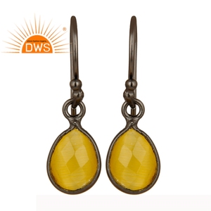 Pendientes de plata de ley 925 en forma de lágrima, piedra lunar facetada amarilla, joyería - Product Image 1