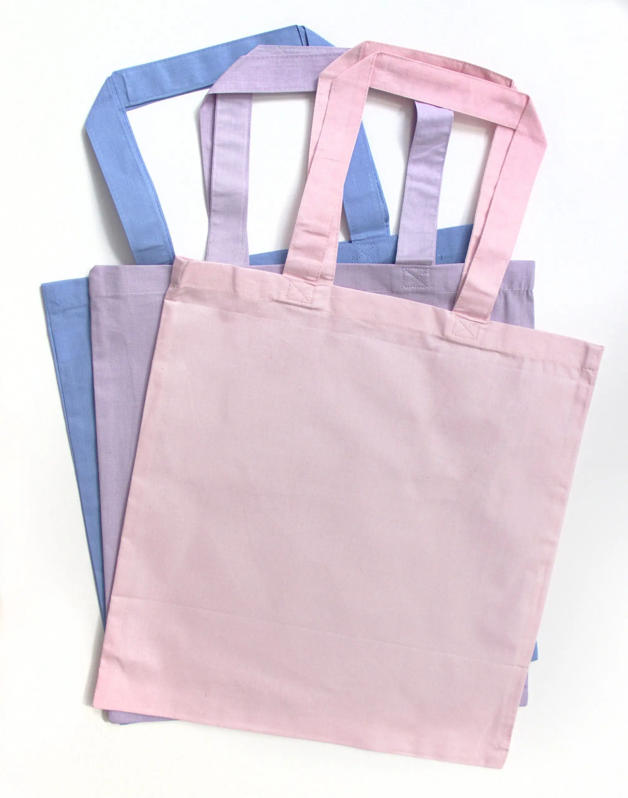 Novo Atacado Personalizado Longo Handle Grocery Bag Colorido Algodão Rosa Sacos De Compras Em Branco Canvas Tote Bag