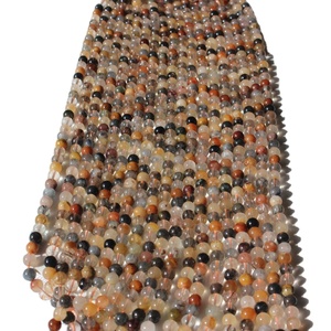 ลูกปัดกลมพลอย DIY เส้น Rudra อัญมณีเรียบรอบขัดลูกปัดไหมขัดฟันควอตซ์ธรรมชาติสำหรับการทำเครื่องประดับ100กรัม - Product Image 1