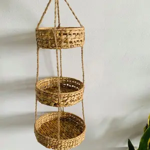 Cesta de hiacinth para parede boho 3 tier, cestas de parede tecido para água no vietnã