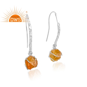 Indian Handcrafted 925 <b>Fine</b> Sterling Silver Natural Citrine Gemstone Dangle <b>Earring</b> for Women Jewelry Manufacturer - Product Image 3