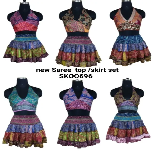 2021 ibiza fashion Women Clothing Casual A-Line Boho new silk saree Sexy Mini Skirts Up Mini 2 Pieces Set Silk Dress