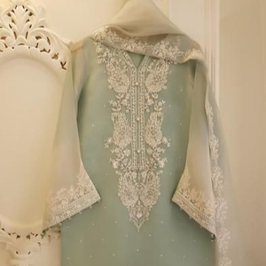 --DAZZLING---NEW--KURTA WITH <b>PANT</b> FOR Party-wear-dress with Stylish--applique work for Party/ Wedding =2021. - Product Image 1