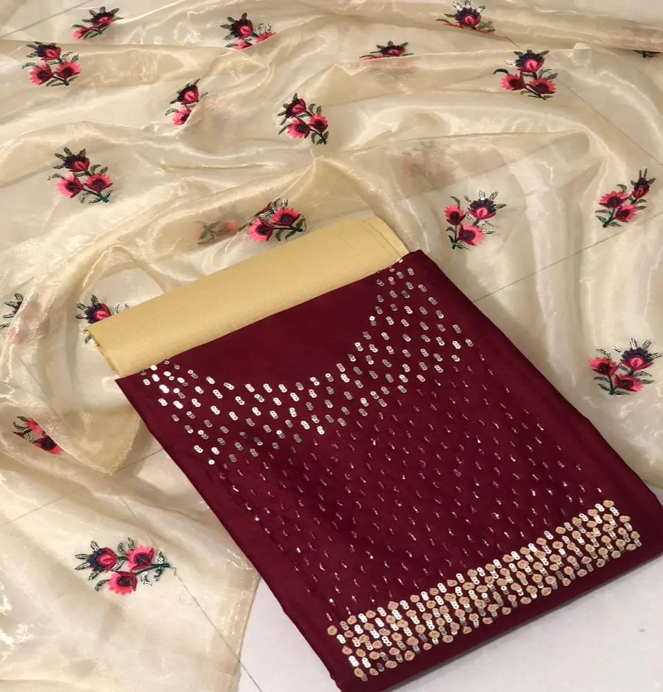 チュリダル素材の刺繍とダイヤモンド加工のスーツパキスタン風サルワールカミーズ女性用