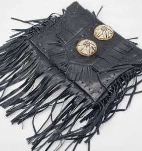 Bolso Tote de Cuero Genuino para Mujer, Marca KAMARVY, Hecho a Mano, Diseño Étnico Tradicional Indio Ecológico, con Detalles en Color Negro, Delhi - Product Image 4