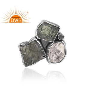 Argent Sterling Oxydé Naturel Herkimer Diamant Moldavite Et Quartz Fumé Gemme Bague Empilable Fabricant De Bijoux - Product Image 3