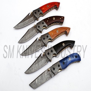 Custom Hand Made Damascus Beautiful Folding <b>Knives</b> Lot of 5 pieces with Sheath (smk1276) - Product Image 2