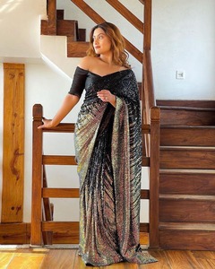Bollywood Stijl Party Dragen Zwarte Kleur Georgette Sequence Borduren Designer <span class=keywords><strong>Saree</strong></span> Voor Vrouwen Nieuwste Sari Blouse Ontwerp <span class=keywords><strong>India</strong></span> - Product Image 4