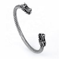 Bijoux en argent antique de style punk vintage pour hommes bracelet ouvert en acier inoxydable bracelet manchette double tête de dragon