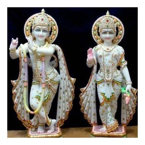 Statue sur pied Krishna en marbre blanc, haut de gamme, économique - Product Image 1