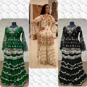 Fuax-ropa de fiesta pesada georgette, seda, bordado, doble volante, de trabajo, con tasa al por mayor, nueva presentación - Product Image 2