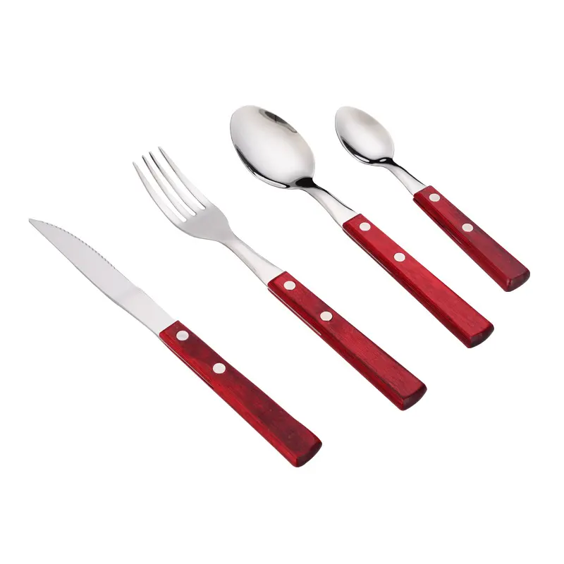 Chất lượng cao 4 cái thép dao kéo Flatware Set bít tết dao và nĩa Set với tay cầm bằng gỗ