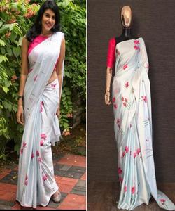 Saree de travail à impression numérique en soie georgette de créateur avec blouse non cousue beau design saree party wear prix de gros vêtement - Product Image 2