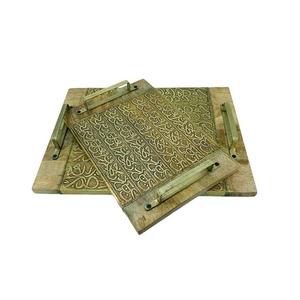 Bandeja DE SERVICIO DE TRABAJO DE caligrafía de madera y metal de último diseño, bandeja de comida de vajilla de forma Rectangular a bajo precio - Product Image 4