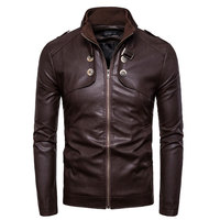 Chaqueta de Cuero para Hombre, Estilo Casual, Invierno, Tallas Grandes, Transpirable, con Cuello Alto Bordado, Cierre de Cremallera, Diseño Desgastado, Estilo Vintage