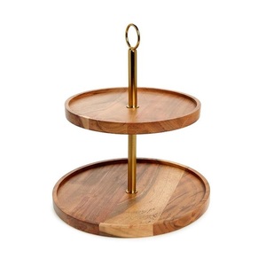 Support à gâteau en bois de créateur fait main de forme ronde à deux niveaux le plus vendu pour la décoration et le service de dessert - Product Image 4