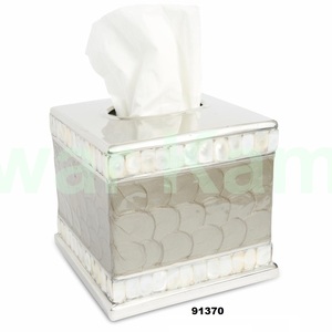 Boîte de mouchoirs de Table en métal 4 pièces, accessoires de salle de bains, porte-papier avec mère de perle et émail fini - Product Image 1