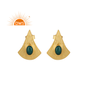925 Sterling Silver 18k gold plated Natural <b>Emerald</b> Gemstone <b>Stud</b> Earring For women Jewelry manufacturer - Product Image 1