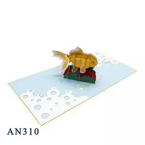 High Quality Handmade Paper Craft Goldfish Pop up Card Animals Greeting with Die Cutting Printing Made in Vietnam Wholesale