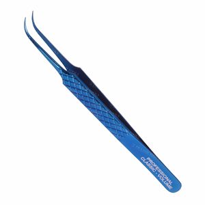 Pinzas de Punta curvada para extensiones de pestañas, pinzas de Punta curvada con diseño de corte de diamante, Punta curva de punta de aguja, color azul, Etiqueta Privada - Product Image 4