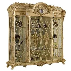 الأوروبي مخصصة أثاث غرفة المعيشة الإيطالية الفاخرة خزائن العتيقة خشبية شاشة زجاجية منحوتة خزانة عرض الملكي