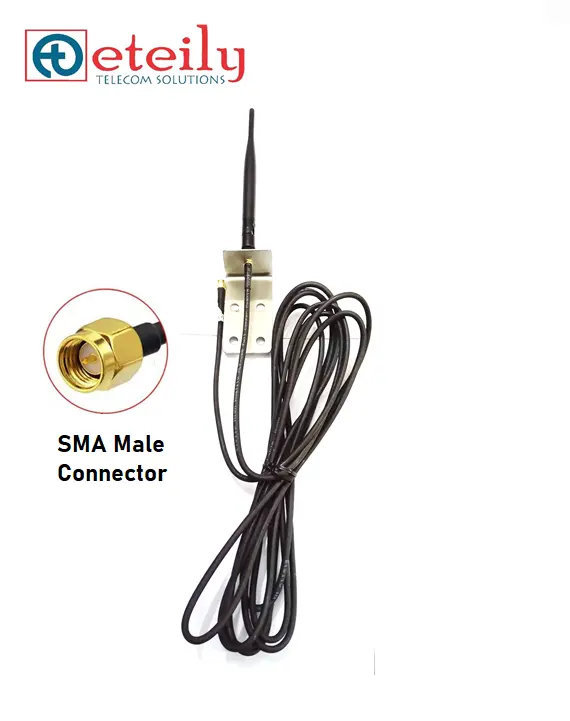 Antenna anatra In gomma 4G 5dBi a montaggio permanente di lunga durata con cavo RG174 + connettore SMA (con staffa L) ETEILY Made In India