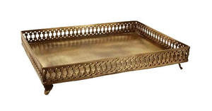 Bandeja redonda antigua de metal, cobre, latón, vanity, bandeja de servicio de acero inoxidable - Product Image 4