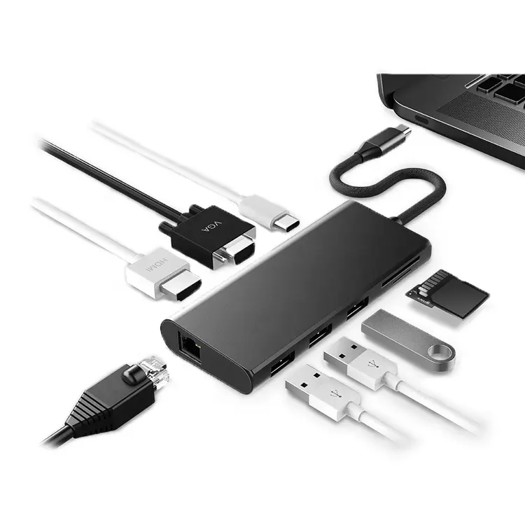 USB-C к HDMI USB 3,0 RJ45 VGA SD TF 100W PD зарядки 9-портовый концентратор USB адаптер