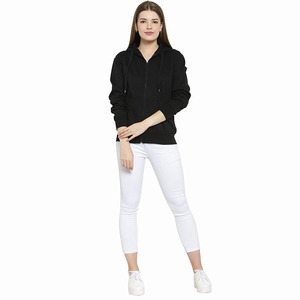 Sweat à capuche noir pur pour femmes, nouveau modèle, meilleure qualité, avec fermeture éclair et poches kangourou, impression de logo personnalisé - Product Image 6