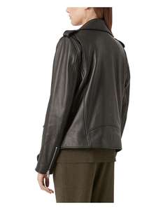 Veste en cuir grande taille pour femmes Blouson bombardier en similicuir et cuir véritable coupe ajustée vêtements d'extérieur à la mode finis à rayures - Product Image 6