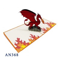 Best Seller personalizado hecho a mano 3D Pop-up dragón fuego respiración tarjeta 150x150mm rojo antiguo imitación Offset impresión papel animales