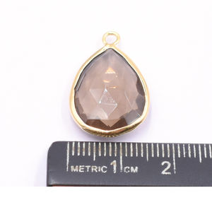 Pendentif en quartz fumé en forme de poire, serti argenté, de 23 à 25 mm, avec bélière, plaqué or - Product Image 4