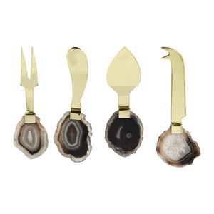 Juego de cuchillos de acero con mango de ágata, Color marrón claro - Product Image 3