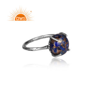 Lapis Lazuli พลอยธรรมชาติ Prong ชุดซ้อนแหวนผู้ผลิตเครื่องประดับ925ออกซิไดซ์ผู้จัดจำหน่ายเครื่องประดับแหวนเงินออกซิไดซ์ - Product Image 3