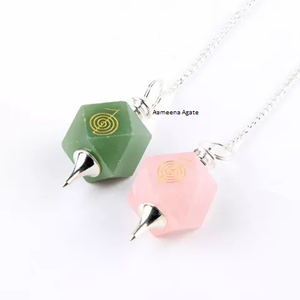 Vente en gros de pendules pentagrammes en quartz rose et aventurine verte de meilleure qualité pendules de guérison pour radiesthésie en cristal et pierres précieuses - Product Image 1