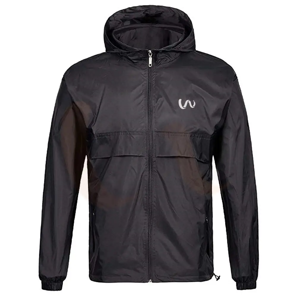 Top Selling Hooded Long Sleeves Rain Jacket / Black Packable Rain Jacket For Men