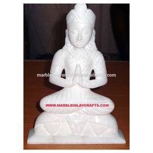 Statue de bouddha en marbre italien blanc, avec Position de vœux - Product Image 1