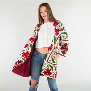 Jaket Berkualitas Tinggi Ukuran Plus Gaya Rakyat Bordir Keberuntungan Desainer Tampilan Suzani Kimono Mantel Besar Uniseks