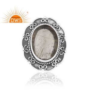 แหวนพลอยรูปไข่สีทองรูไทล์ แหวนเงินแท้ 925 ดีไซน์ใหม่ ผ่านกระบวนการออกซิไดซ์  ผู้ผลิตเครื่องประดับ คอลเลคชั่นคลาสสิก - Product Image 2