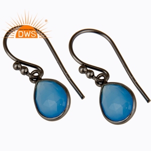 Pendientes de plata de ley con gema de Calcedonia azul Natural, joyería colgante para mujeres - Product Image 1