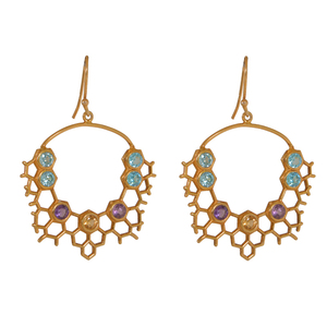 Chapado en oro 925 joyería de plata esterlina Topacio Azul amatista citrino pendientes de piedras preciosas al por mayor - Product Image 1