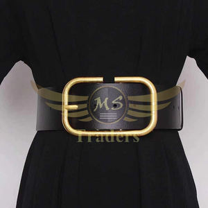 Ceinture en cuir véritable avec boucle pour femme, large, en laiton, Simple, décontractée, 1 pièce - Product Image 5