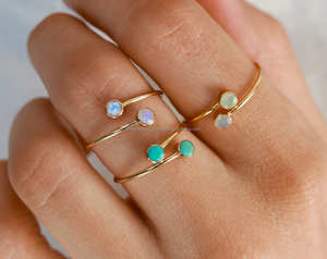 925 sterling silver Green Chalcedony gemstone <b>dainty</b> adjustable <b>Gold</b> Plated <b>Ring</b> - Product Image 3